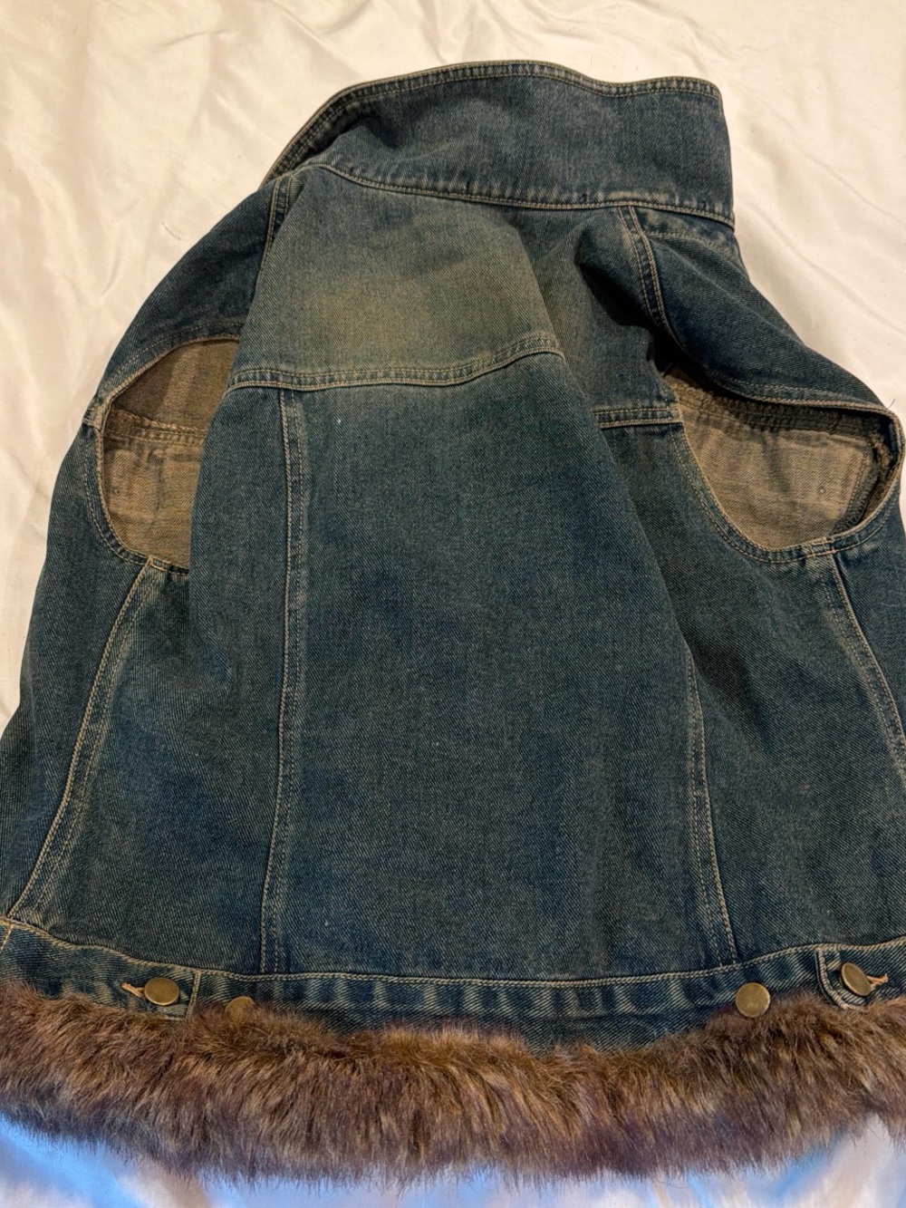 Guess Dark Denim Jacket with Brown Faux Fur Trim - Picture 2 of 2
